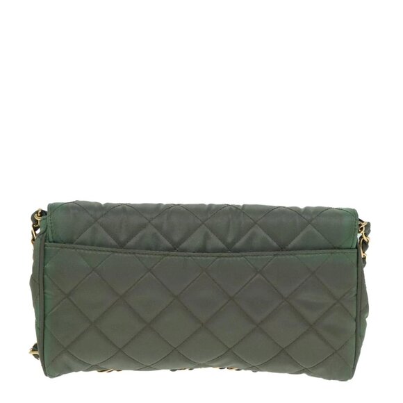 PRADA Chain Quilted Shoulder Bag Nylon Khaki Gold Auth 90227 - Picture 3 of 15